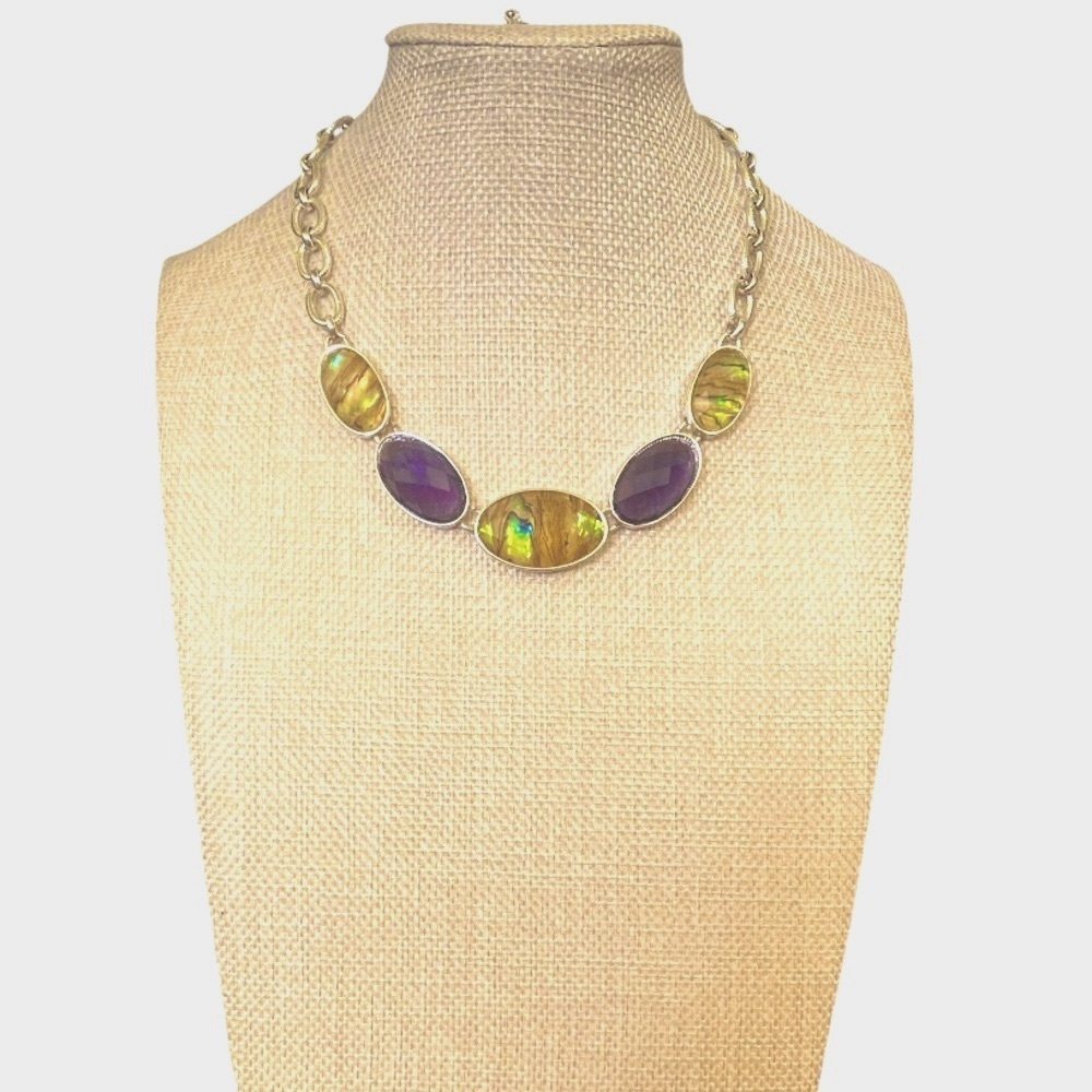 Vintage Napier Statement Necklace With Abalone Colored Accents
